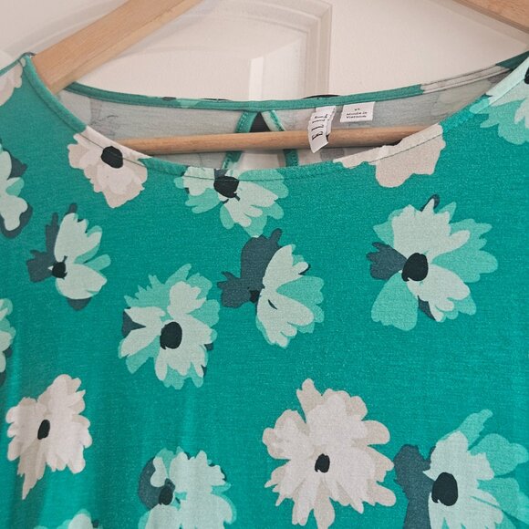 Elle Women's Top Size XL Green Floral Peplum Short Sleeve Bow Accent Office - Picture 2 of 11